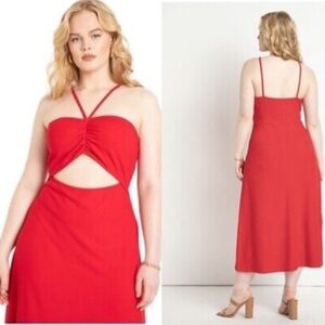 Eloquii Red Cutout Halter Midi‎ Dress | Size 18/20 Plus | Statement Style
